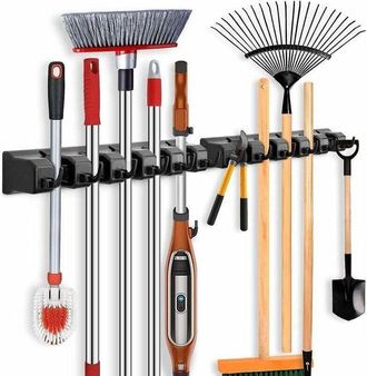 OEM Juego De 2 Soportes De Pared Para Escobas, Soporte De Pared Para Electrodom&eacute;sticos Con 5 Soportes Y 6 Ganchos, Soporte Para Escobas, Soporte Para Herr