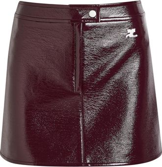 Courr&egrave;ges Reedition Crinkled Vinyl Mini Skirt - Burgundy - 40 (UK12 / M)