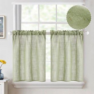 No Brand 2 Cortinas Cortas De Color Verde Salvia Para Cocina (63,5 Cm De Ancho X 63,5 Cm De Largo), Cortinas Semitransparentes De Estilo R&uacute;stico Con Textura De