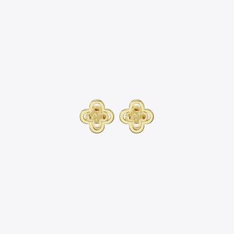 Tory Burch Womens Forget Me Not Stacked Stud Earrings in Gold, One Size