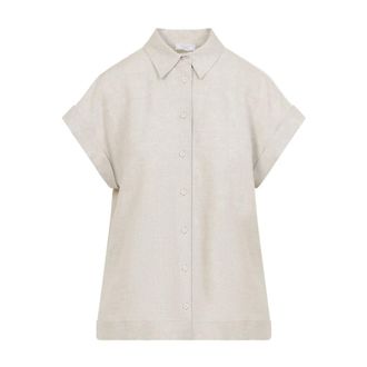 PESERICO Peserico, Shirts, female, Beige, Size: XS Linen Short Sleeves Shirt