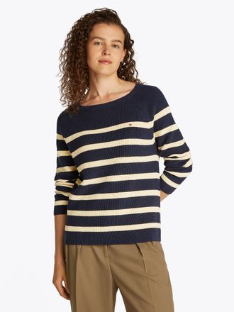 Tommy Hilfiger CO CARDI FINE GG LS BOAT-NK SWT mit Raglan&auml;rmel, Logostickerei