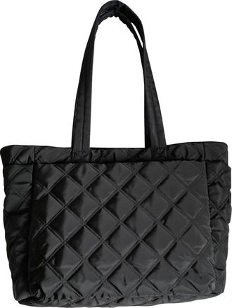 Generic Women Quilted Tote Bag Soft Padded Handbag Nylon Travel Storage Bag (Black)