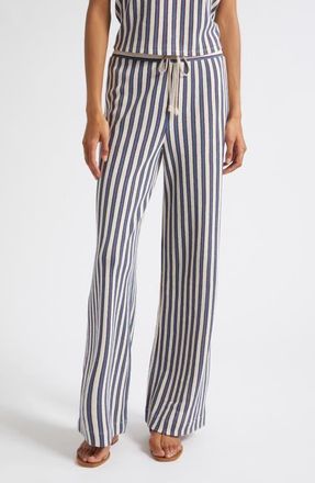 Veronica Beard Zosia Stripe Cotton Drawstring Pants in Ecru Bluefin Multi at Nordstrom, Size X-Large