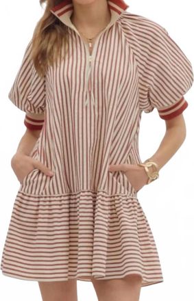 Entro Stripe Ruffle Hem Zip Front Dress In Multi