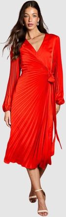 Coast Satin Long Sleeve V-Neck Wrap Dress in Flame Red at Nordstrom, Size 10