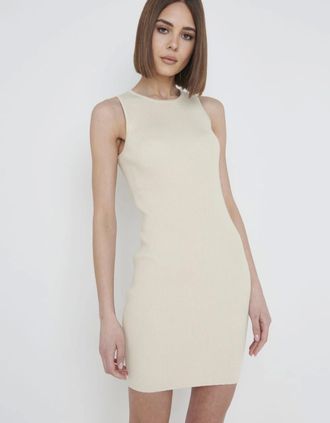 Pretty Lavish Womens Billie Ribbed Racer Mini Dress - Beige - Cream - Size: 14