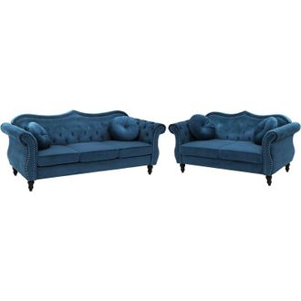 Beliani Living Room Set 5 Seater SKIEN Velvet Navy Blue