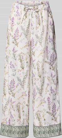 Christian Berg Wide Leg Leinenhose mit Lavendelprint in Offwhite, Gr&ouml;&szlig;e 34