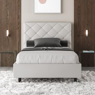 Les Tendances Les Tendances - Letto Matrimoniale Francese Contenitore Imbottito 140x190 Similpelle Bianco Priya