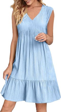Generic Bargains of The Day Sale Summer Dress for Women UK 2025 Fashion Boho Sleeveless V Neck Mini Dresses Casual Flowy Ruffle A-Line Swing Sundress Plus Siz