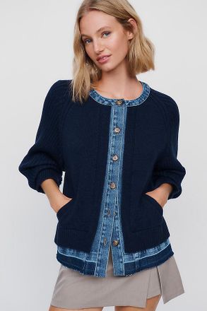 Maeve Denim & Knit Contrast Cardigan
