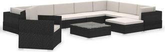 vidaXL Set Muebles De Jard&iacute;n 12 Pzas Y Cojines Rat&aacute;n Sint&eacute;tico Negro Vidaxl