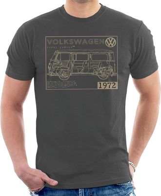 Volkswagen Type 2 Camper Plans Light Text Mens T-Shirt Charcoal