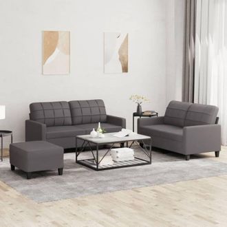 vidaXL Vidaxl - Juego De Sof&aacute;s Con Cojines 3 Piezas Cuero Sint&eacute;tico Gris