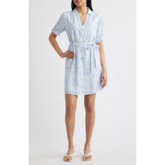 Cloth & Stone Block Print Belted Minidress in Saltwater Blocks at Nordstrom, Size X-Small