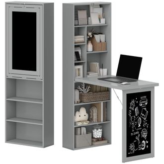 HOMCOM Scrivania Moderna Pieghevole Con Libreria E Lavagna 98x51x153cm Grigio - Homcom