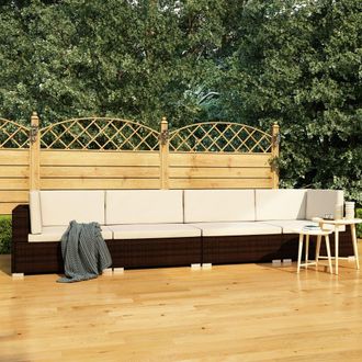 vidaXL Vidaxl - Set Sof&aacute;s De Jard&iacute;n 4 Piezas Y Cojines Rat&aacute;n Sint&eacute;tico Marr&oacute;n