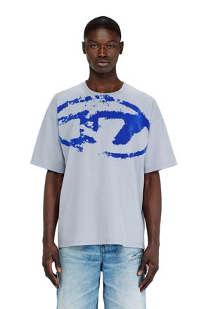 Diesel T-shirt with distressed flocked logo - T-Shirts - Man - Blue