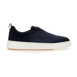 Santoni Sneakers, male, Blue, Size: 10 US Blue Suede Slip-On Sneakers