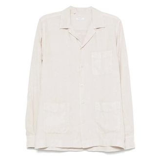 Boglioli Light Jackets, male, Beige, Size: M Linen Overshirt with Bowling Collar
