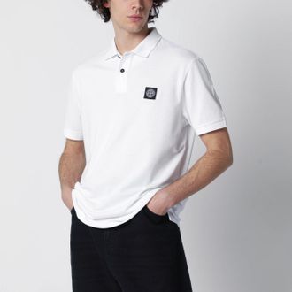 Stone Island Polo bianca con patch logo