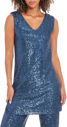 Muse Sequin V-Neck Longline Tunic Top in Denim at Nordstrom Rack, Size 2