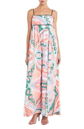 English Factory Abstract Print Empire Waist Maxi Dress in Pink Multi at Nordstrom, Size Large
