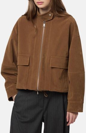Apparis Kate Faux Suede Bomber Jacket in Saddle Brown at Nordstrom, Size Xx-Large