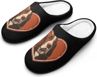 Generic Vintage Basset Hound Dog Love Heart Slippers Men Winter Warm Cotton Anti-Slip Indoor Slip-Ons House Shoes