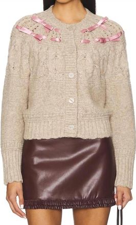 LoveShackFancy Clementian Long Sleeve Cardigan In Beige