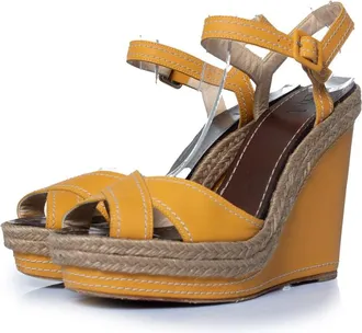 Christian Louboutin Pre-owned Womens ochre leather wedge sandals - Mocha - Size EU 40