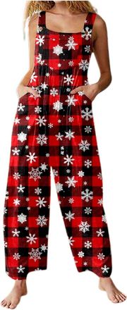 Generic Xmas Onesies Christmas Jumpsuit For Women Uk Santa Claus Print Dungarees Snowman Print Tunic Long Overall High Waist Slim Fit Fitness Onsies Romper Wi