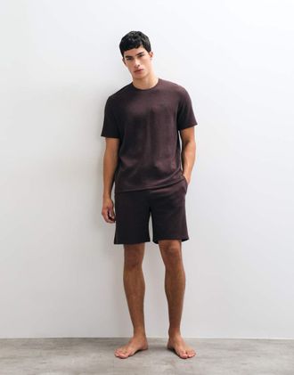 HUGO BOSS shorts da casa coordinati in tessuto waffle marroni-Marrone
