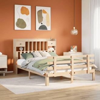 vidaXL Cama Con Estanter&iacute;a Sin Colch&oacute;n Madera Maciza De Pino 160x200cm Vidaxl