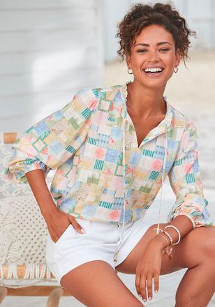 Lascana Womens Printed Tie Neck Blouse