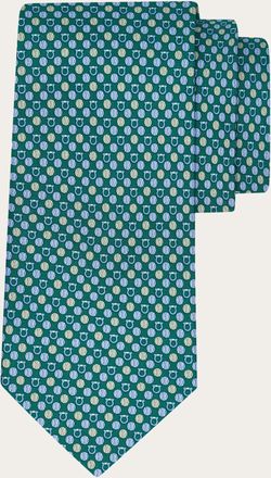 Ferragamo Men Tennis print silk tie Green