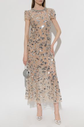 Self Portrait Dress With Shimmering Appliqu&eacute;s, Womens, Beige