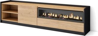 Skraut Home Mueble tv efecto madera roble negro 207x37x50cm chimenea efecto fuego