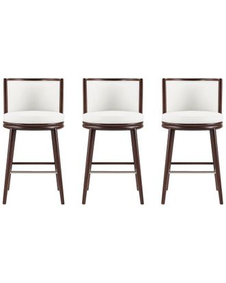 Manhattan Comfort Set Of 3 Evalyn Leatherette Barstools With Beech Wood Legs