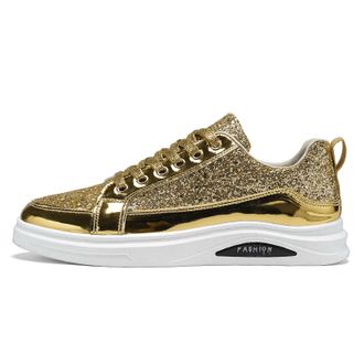 Generic Mens Fashion Sneakers Versatile Slip On Everyday Casual Shoes with Sparkling Sequins for Effortless Style (Gold, 6.5)