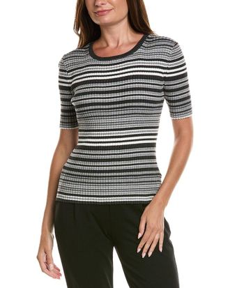 T Tahari Stripped Ribbed Knit T-Shirt