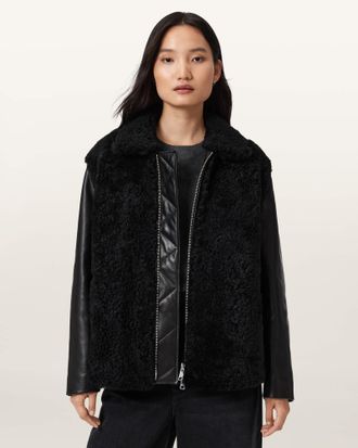 AllSaints Leather Izen Shearling Jacket, Size: M