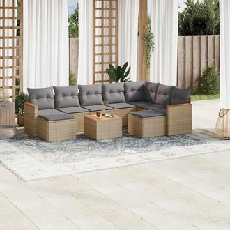 vidaXL Juego De Sof&aacute;s Jard&iacute;n Con Cojines Beige 10 Pzas Rat&aacute;n Sint&eacute;tico Vidaxl