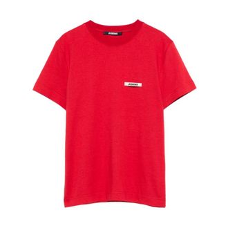 Jacquemus T-Shirts, female, Red, M, Red Crew Neck Logo Patch Top