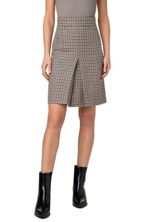 Akris Houndstooth Shetland Tweed Wool A-Line Skirt in Beige-Cognac-Black at Nordstrom, Size 10
