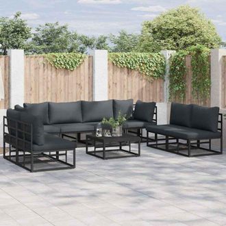 vidaXL Conjunto De Sof&aacute; De Jard&iacute;n Con Coj&iacute;n 8 Pcs Negro Aluminio Vidaxl