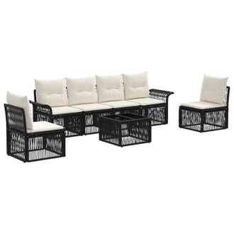 vidaXL Conjunto De Sof&aacute;s De Jard&iacute;n 7 Pcs Negro Rat&aacute;n Sint&eacute;tico Vidaxl