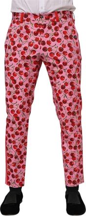 Dolce & Gabbana Kersenprint katoenen pantalon - Heren - Slim Fit Broeken - Roze - M - Katoen - Broeken