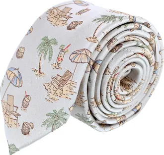 Trafalgar Store Beach Get A Way Silk Novelty Necktie in Silver at Nordstrom